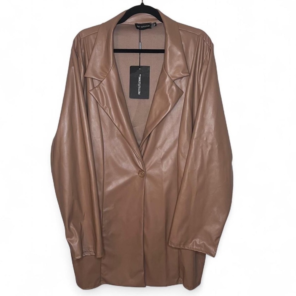 PrettyLittleThing Faux Leather Camel Brown Blazer Jacket NWT Size 18